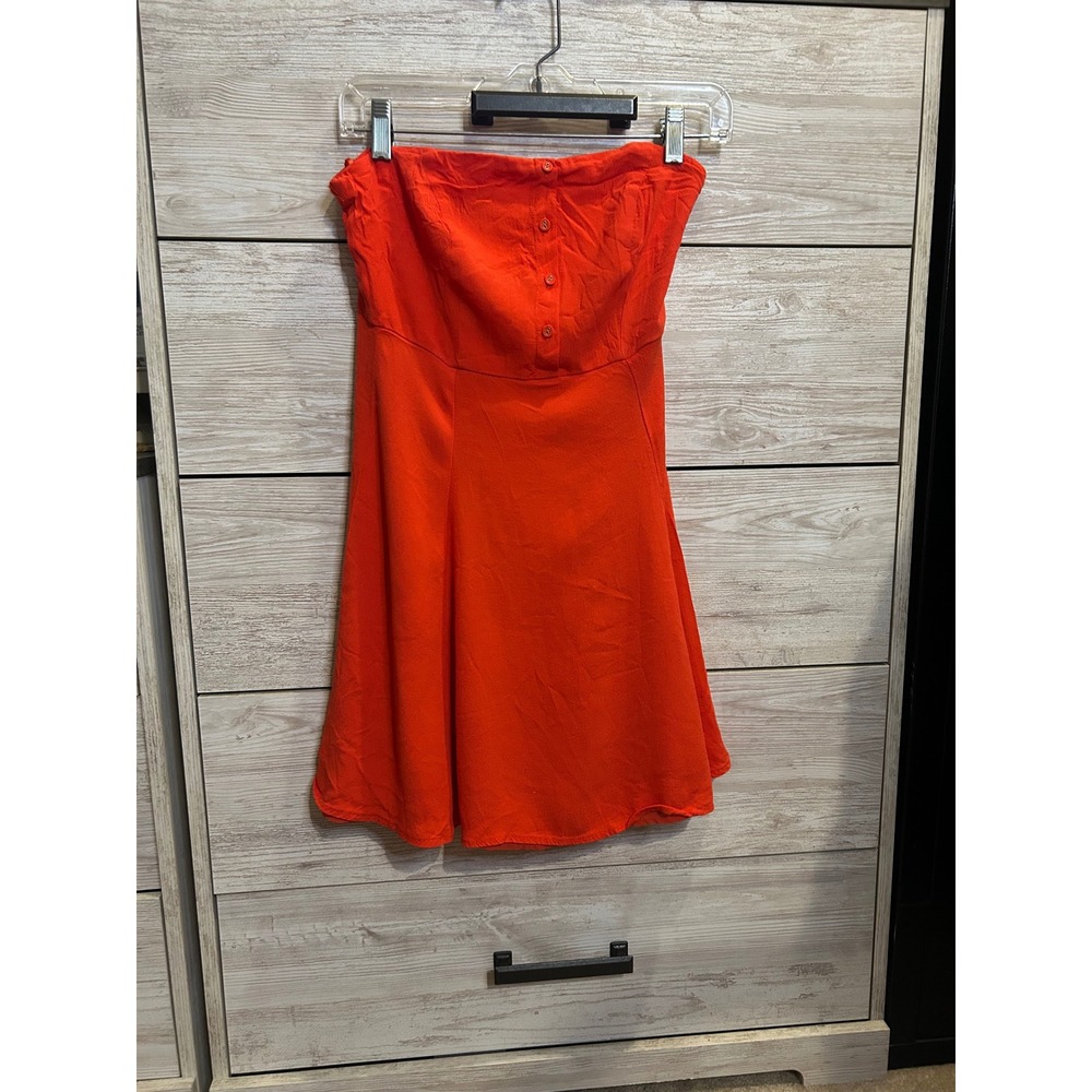 ASTR The Label Womens Strapless Button Front Mini Dress Orange Red Size Medium